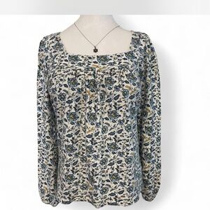 Lucky Brand Blue and Yellow Floral Blouse
